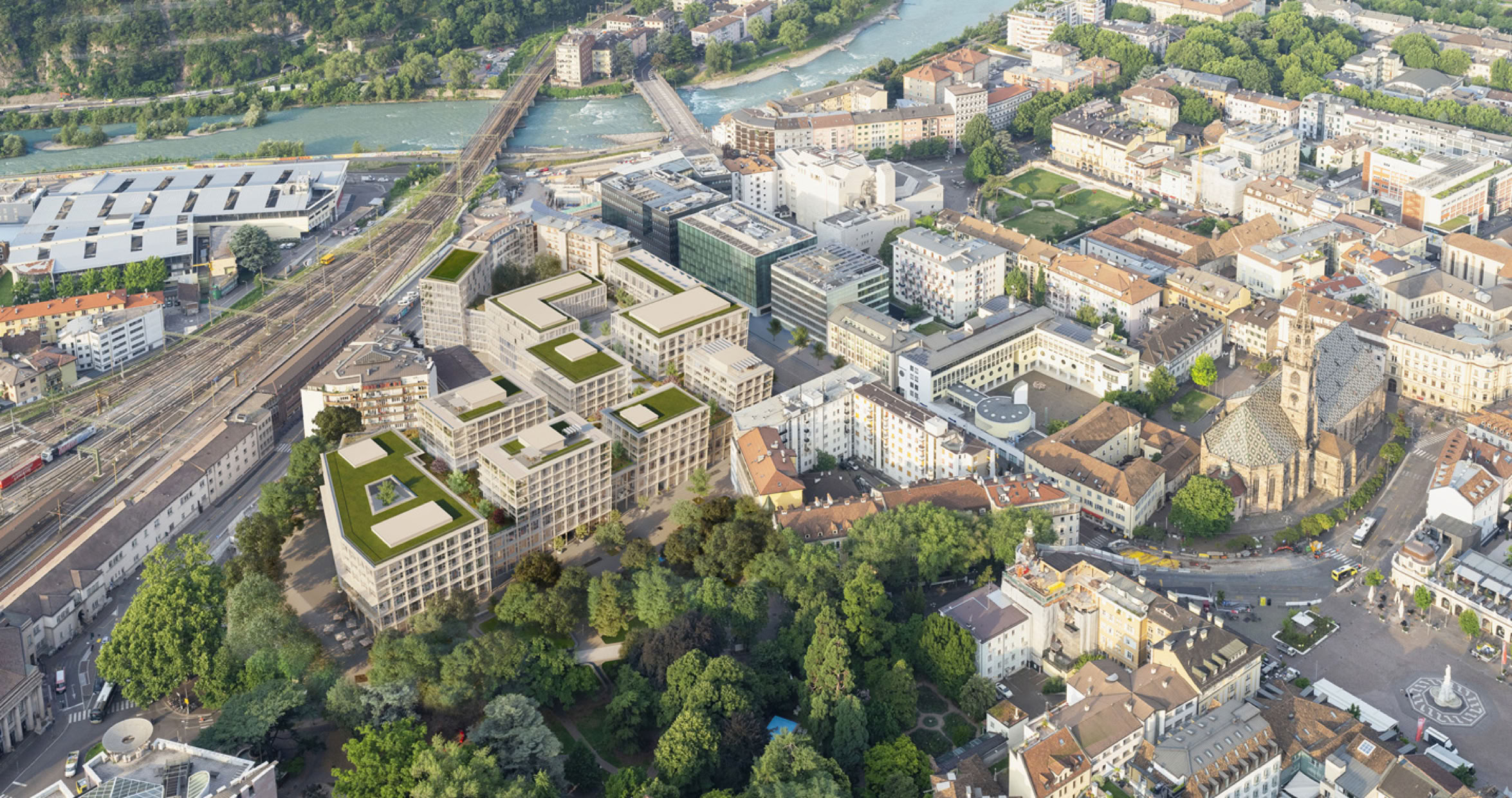 Wohnungen und Büroflächen von oben.